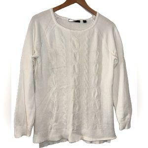 Cyrus Long White Cable Knit Sweater Size Large